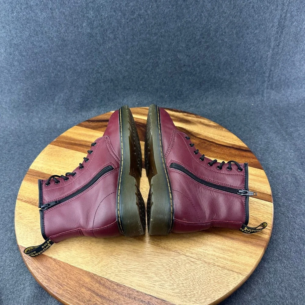 Dr Martens 1460 J Womens Burgundy Leather Lace Up Side Zip Combat Boots Size 5L